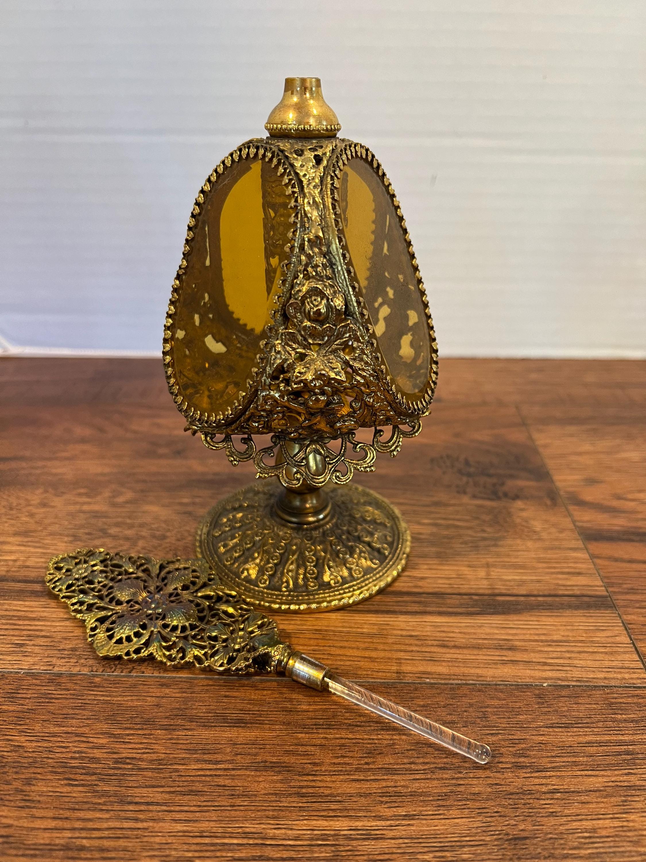 Rare Antique Gold Ormolu Filigree Perfume Bottle Vintage Cupid