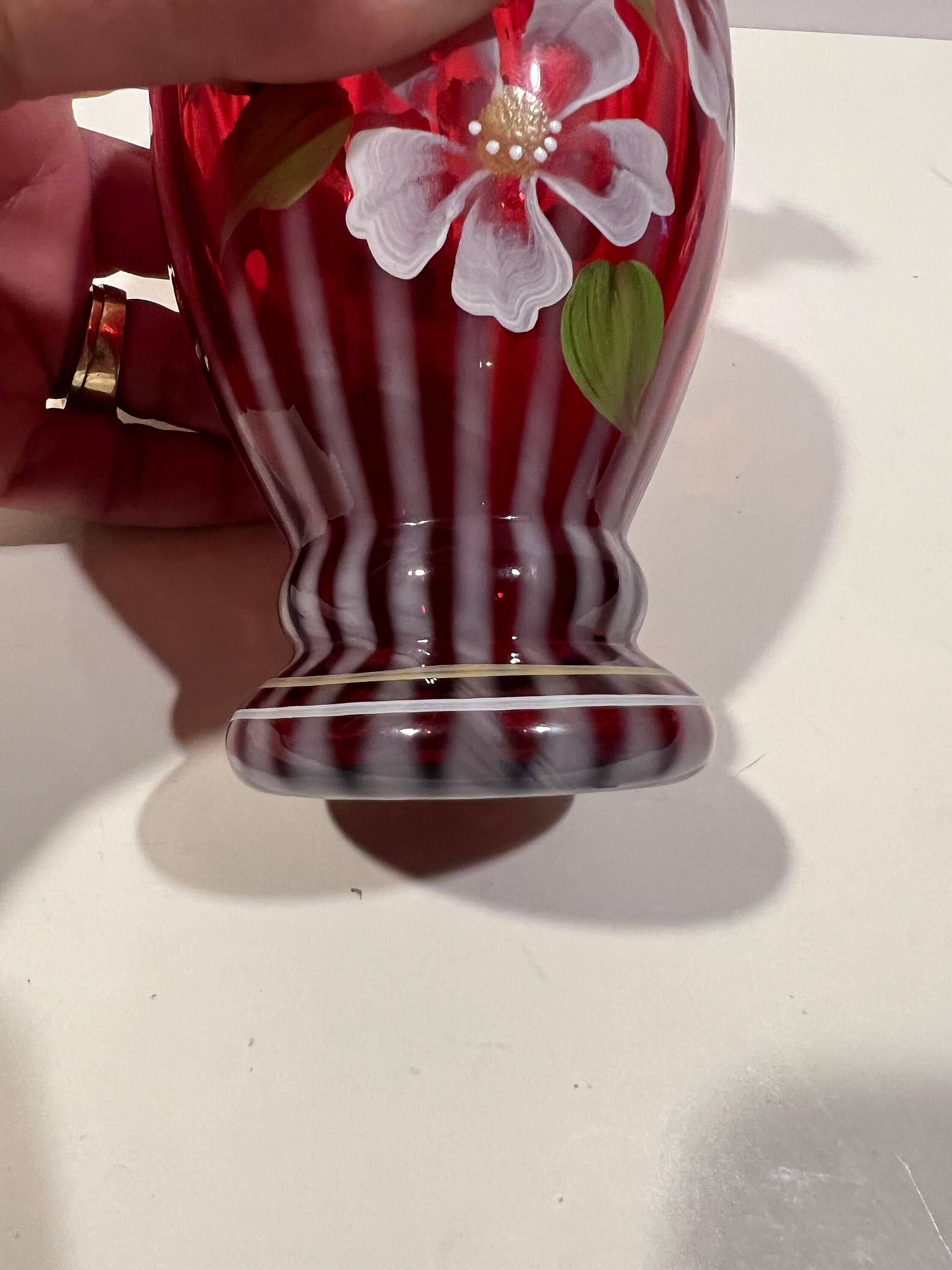 【週末SALE中！!】フェントン　ホブネイル　クランベリーガラス花瓶 Vintage Fenton Glass Hobnail Ruffled Fan Vase/ビンテージ