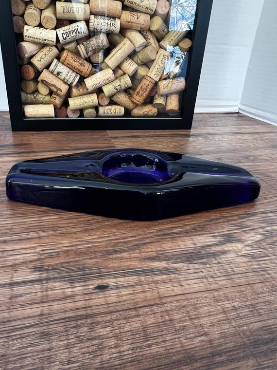 Vintage Blenko Cobalt Blue Ashtray 9735 - Hand-blown Glass Cigar
