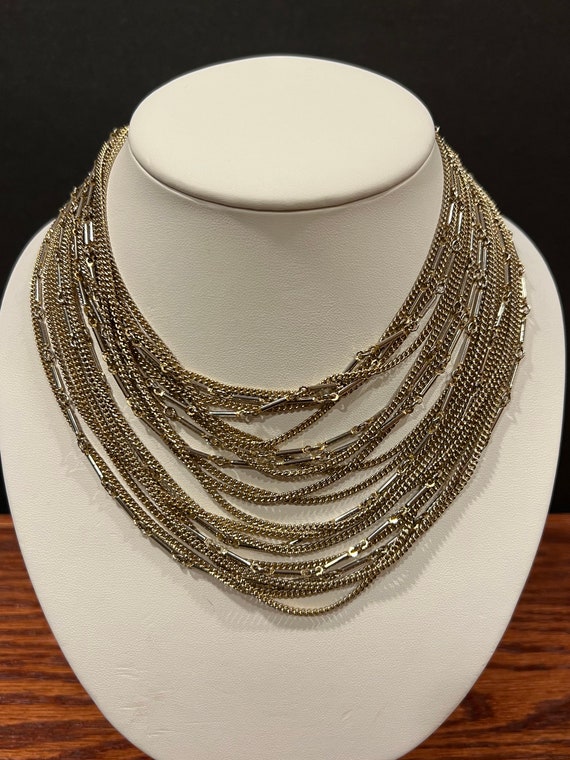 Vintage Coro Pegasus Necklace 7 Strand Silver & G… - image 1