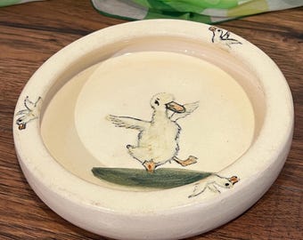 Antique 1920s Weller Zona Rolled Edge Duck Bowl | Hand-painted
