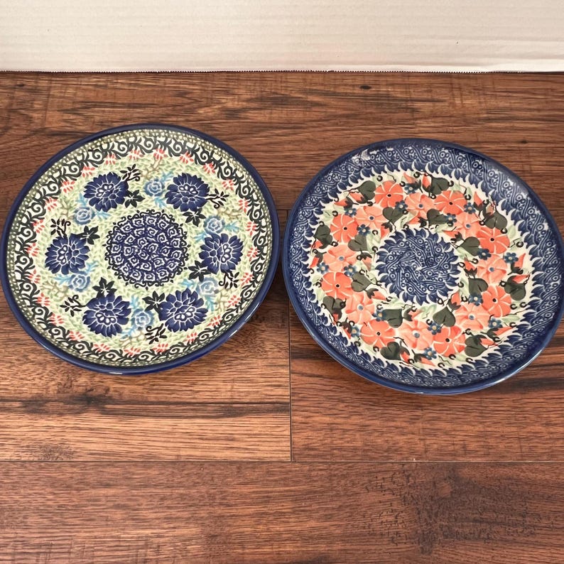 Hand Painted Vintage Polish Ceramic Plates by M.starzyk Colorful