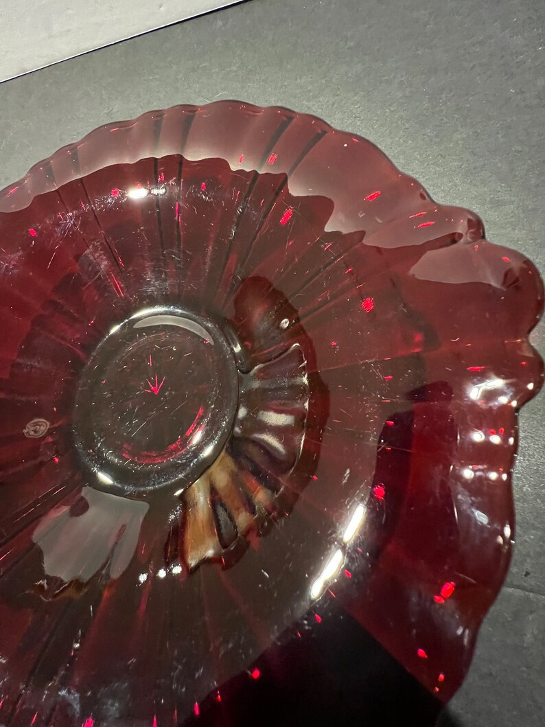 Ruby Plate Vintage Anchor Hocking Red Ruby Plate 8” Inch 1938 Ribbed Candy Dish ...