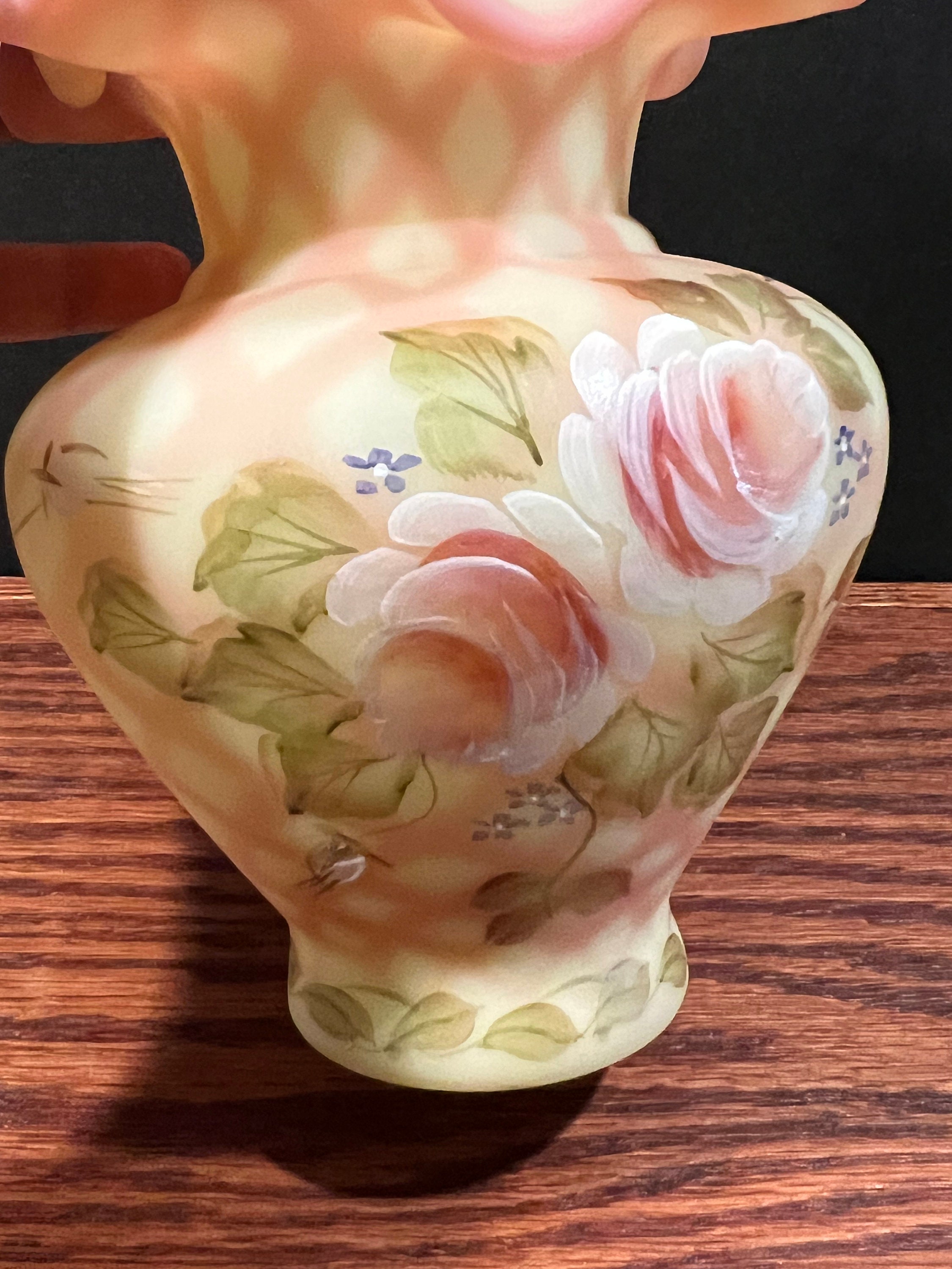 フェントン　バスケット　ローズガーデン Fenton Art Glass Hand Painted 