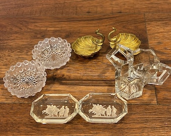 Vintage Glass or Brass Salt Cellars Fish, Round, Antique Salt Dip Bowls Elegant Dining Rustic Farmhouse Kitchen Decor Vintage Serving
