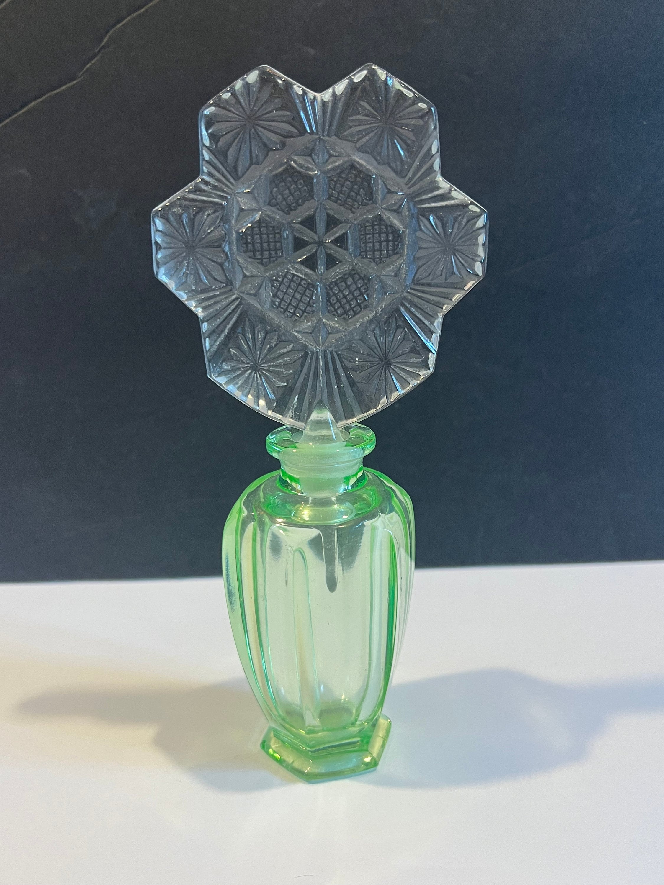 Rare Antique Vaseline Perfume Glass Bottle's Uranium Vintage