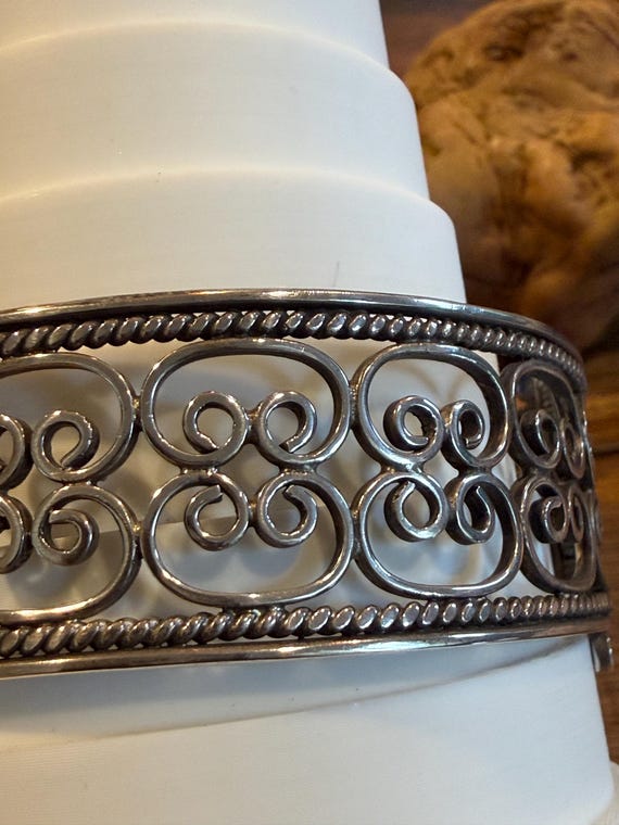 Sterling Silver Openwork Scroll Cuff Bracelet – I… - image 9