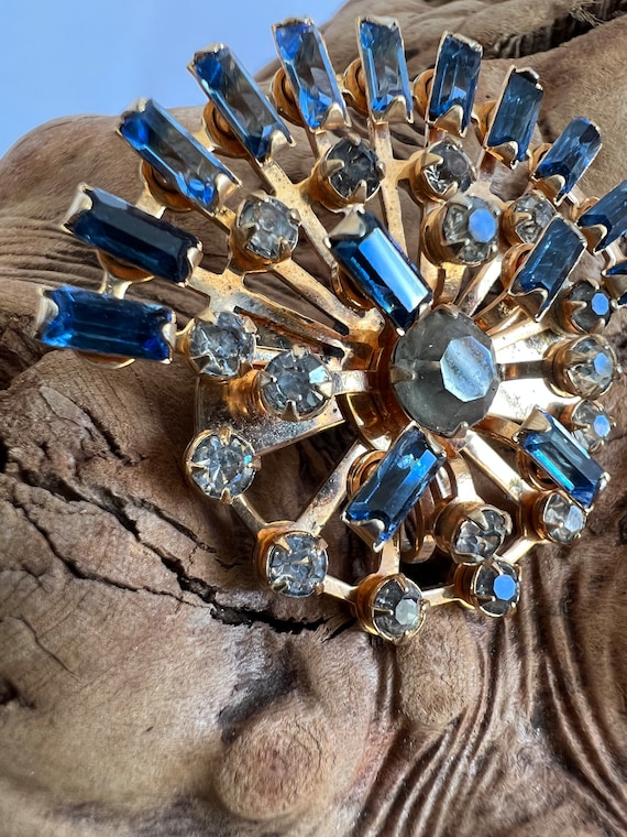 Broche Fantaisie Soleil Strass Bleu Vintage Années 90 - Occasion