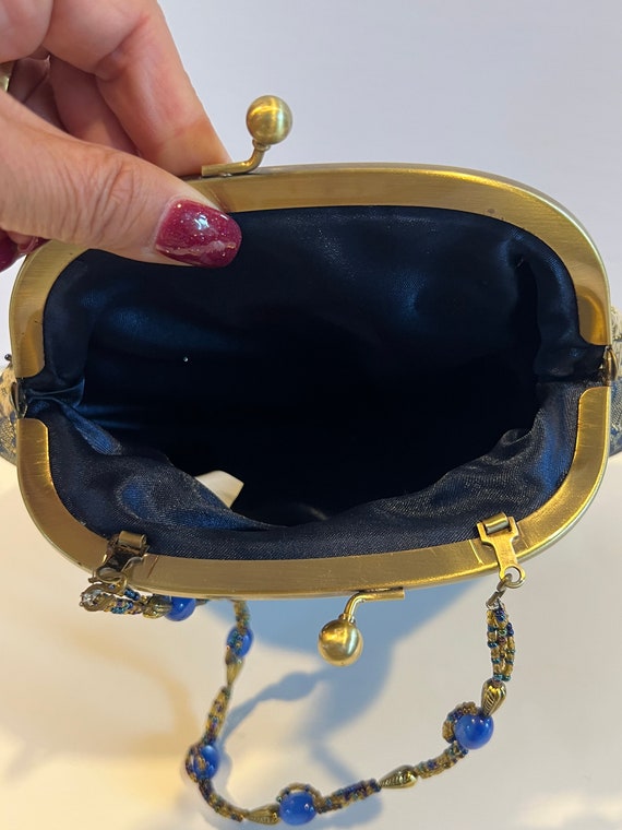 Vintage Purse Woman’s Multi Color Bag Blue Gold B… - image 8