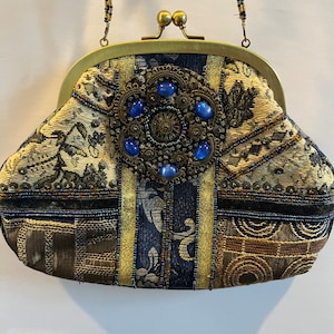 Vintage Purse Woman’s Multi Color Bag Blue Gold Beaded Antique Handbag