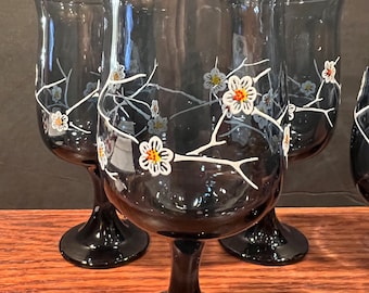 Vintage Libbey Blue Dogwood Blossom Glasses Set Of 6 | Retro Floral Glassware | Collectible Drinkware | Etched Tumblers Mid-Century Barware