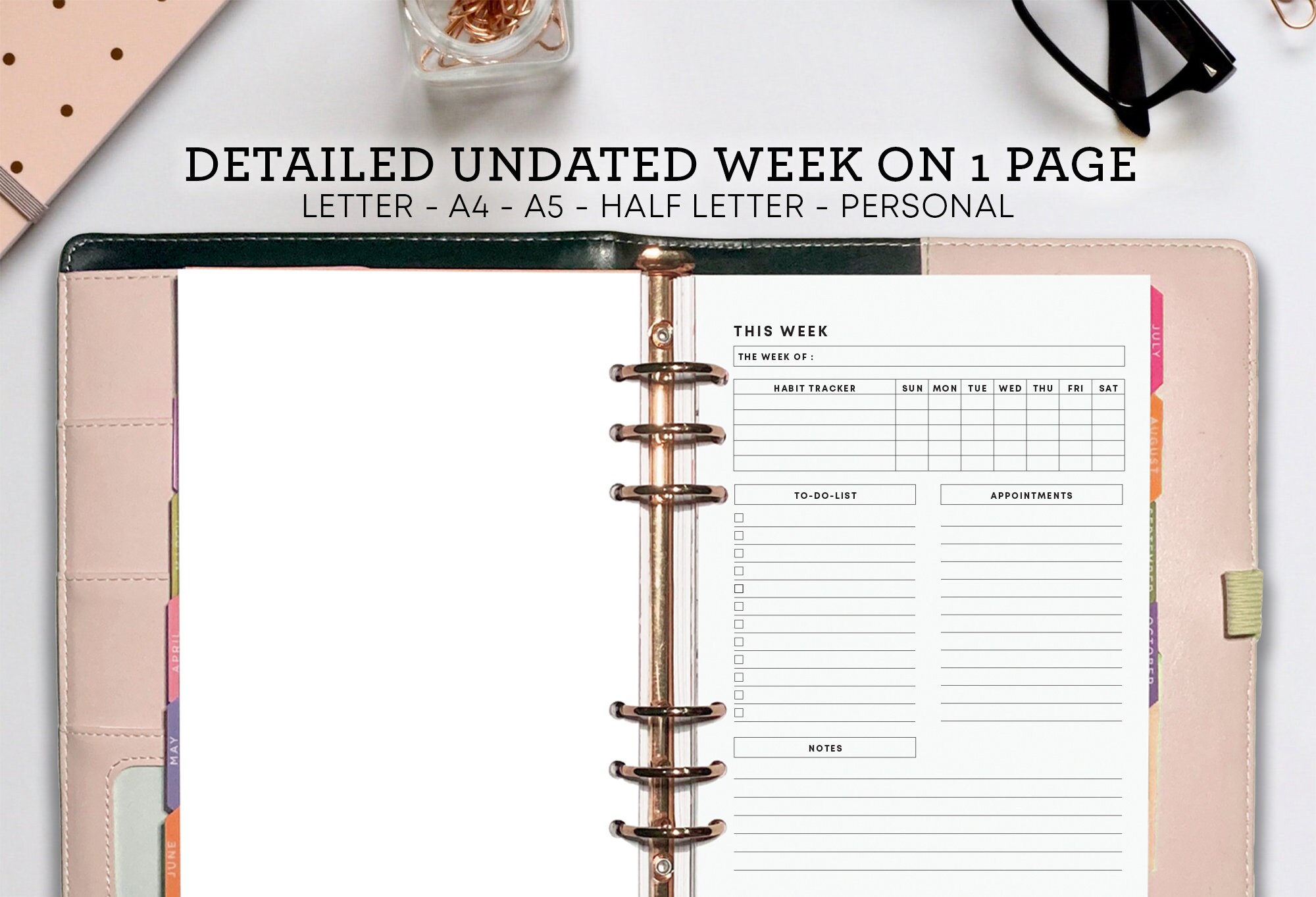 UNDATED WEEKLY Planner Printable - Detailed Week on One Page (WO1P ...