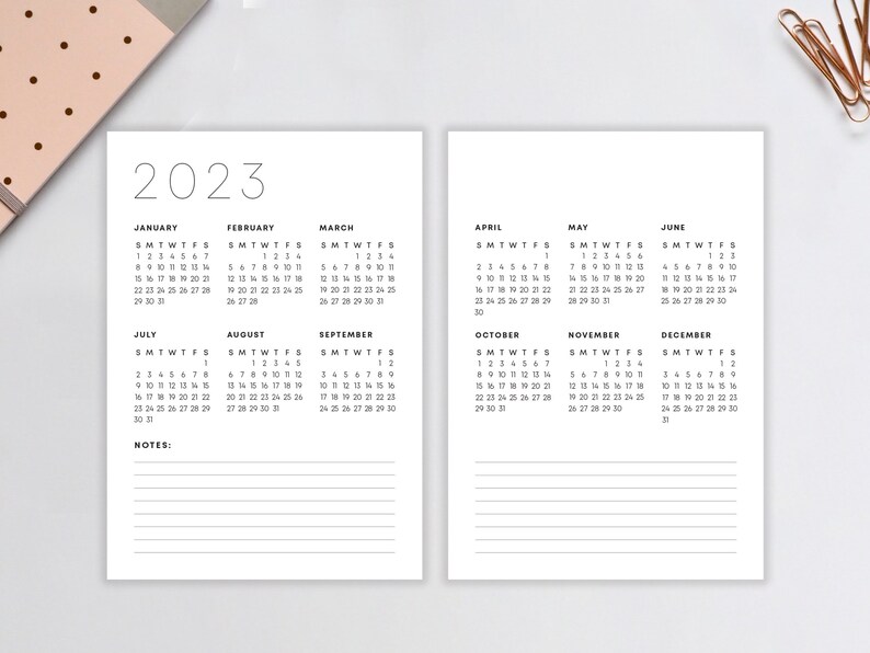 2023 Year at a Glance Planner Printable Year on Two Pages - Etsy