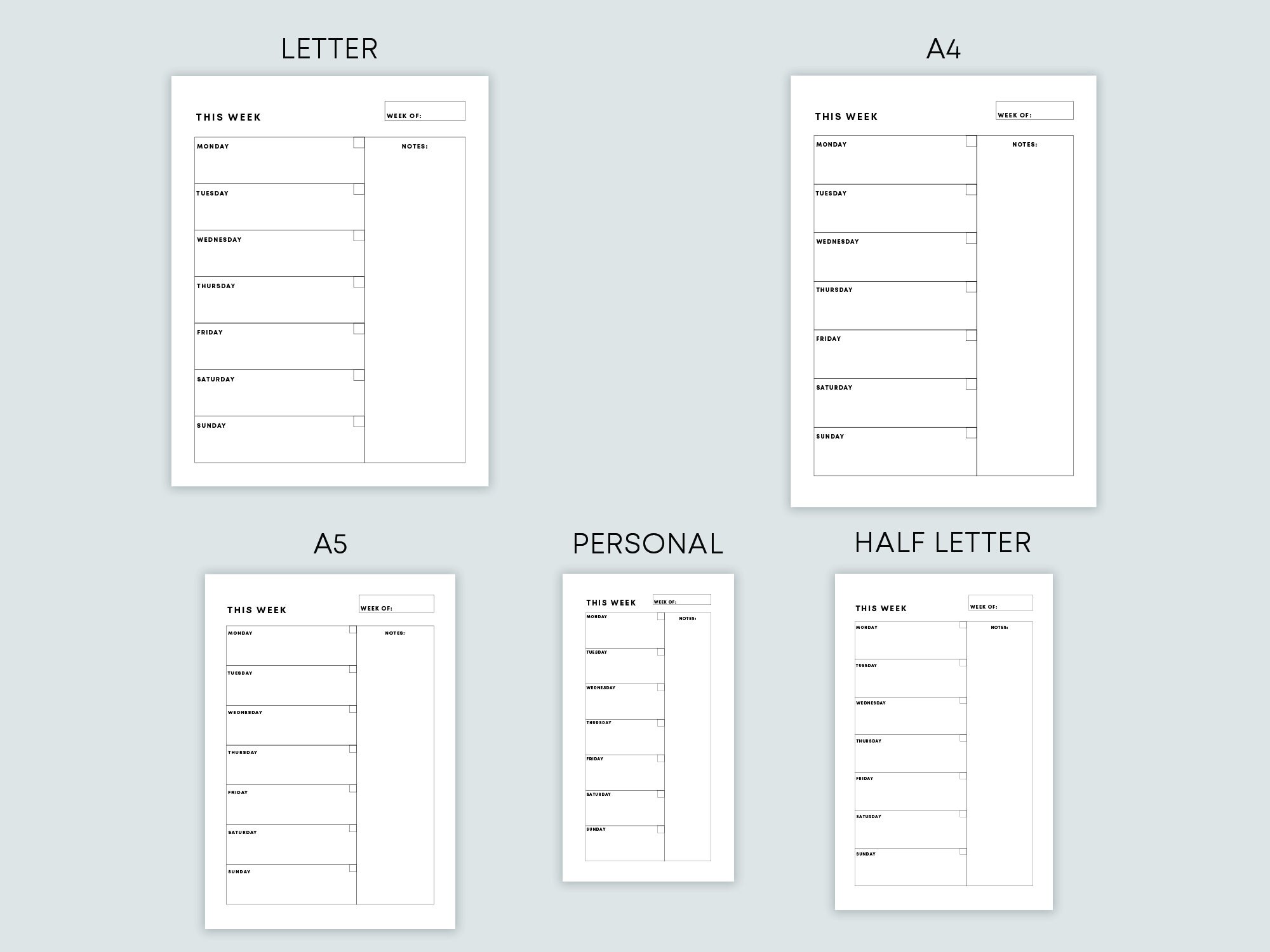 UNDATED WEEKLY Planner Printable - Week on One Page Digital Planner ...