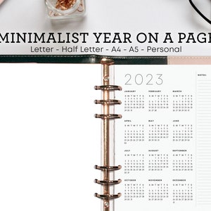 2023 Year at a Glance Planner Printable - Year on One Page Digital Planner Insert - Letter, Half Letter, A5, A4, and Personal Sizes