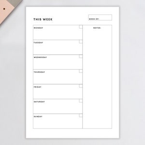 UNDATED WEEKLY Planner Printable - Week on One Page Digital Planner ...