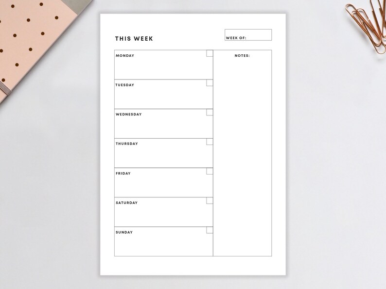 UNDATED WEEKLY Planner Printable - Week on One Page Digital Planner ...