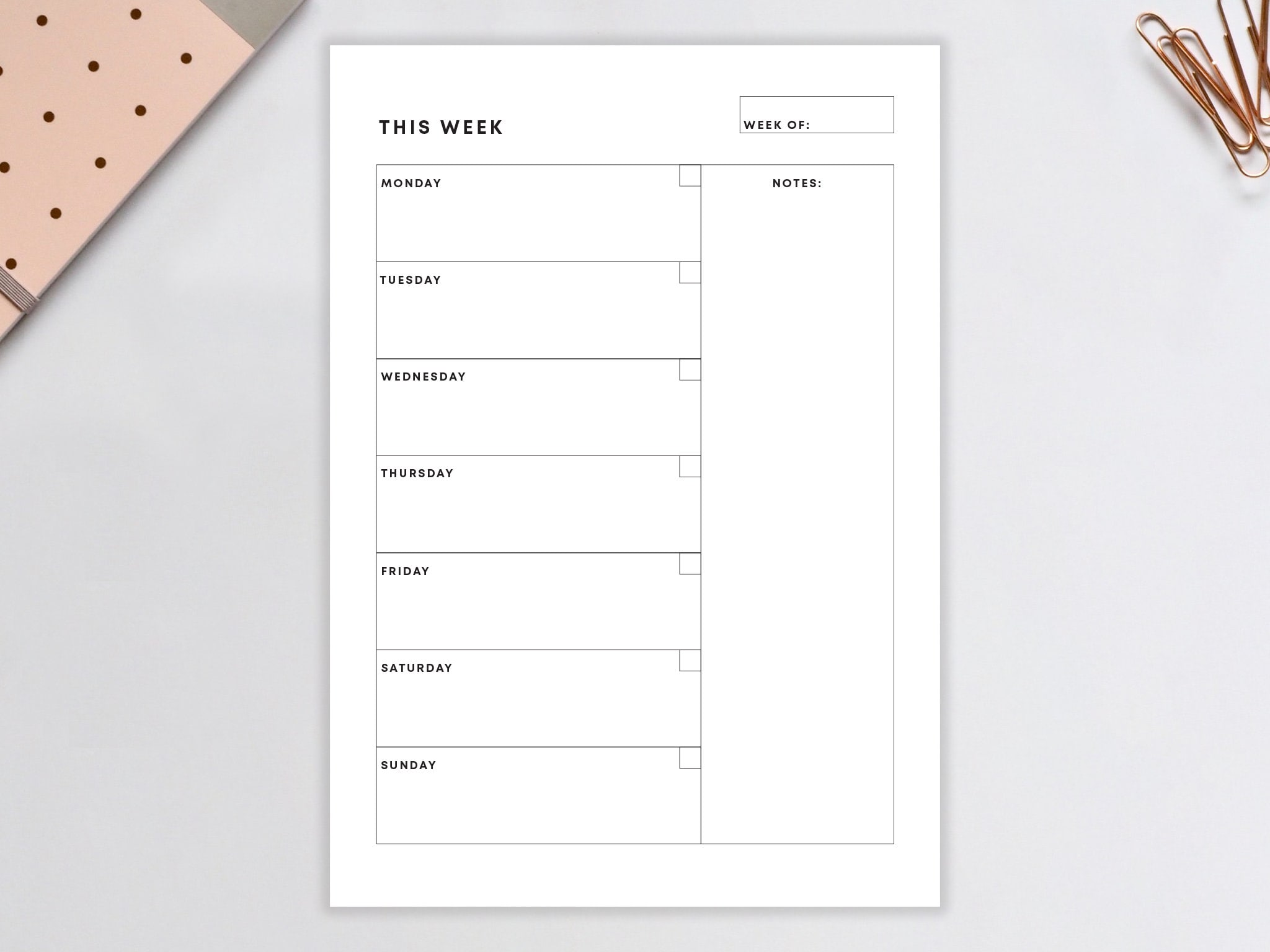 UNDATED WEEKLY Planner Printable - Week on One Page Digital Planner ...
