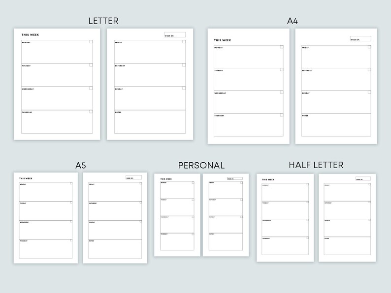 UNDATED WEEKLY Planner Printable - Week on Two Pages Digital Planner ...