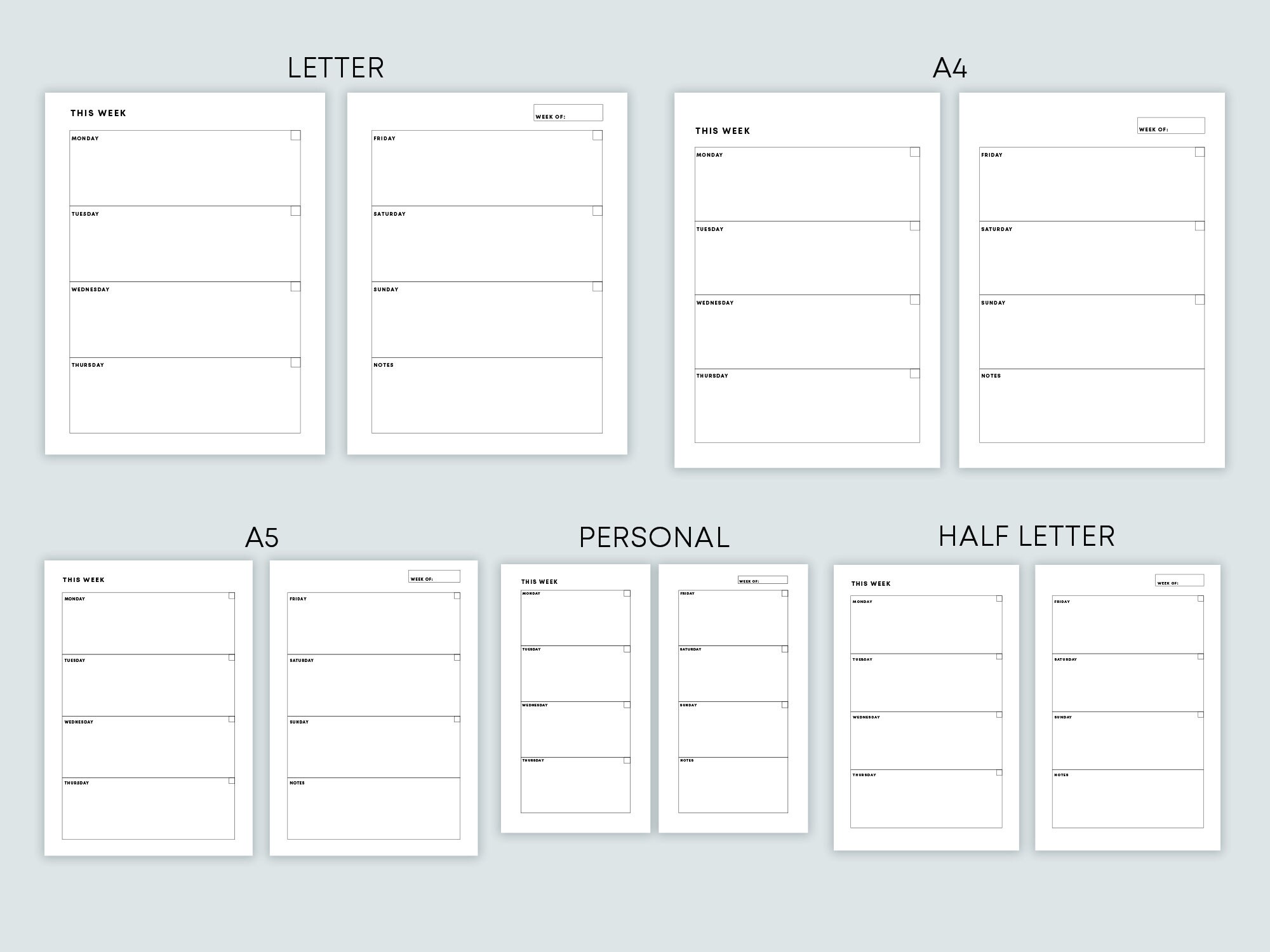 UNDATED WEEKLY Planner Printable - Week on Two Pages Digital Planner ...