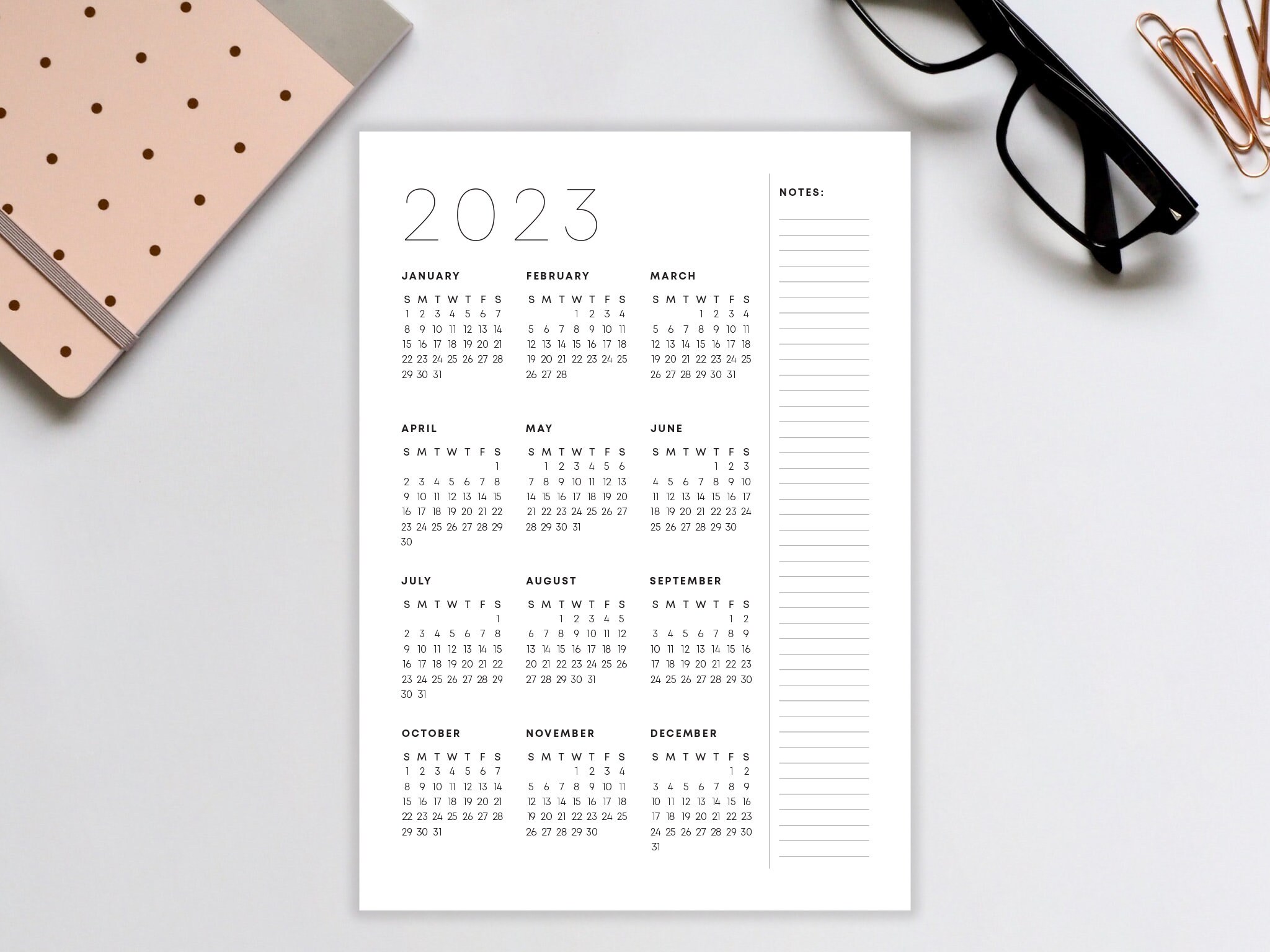2023 Year at a Glance Planner Printable - Year on One Page Digital ...