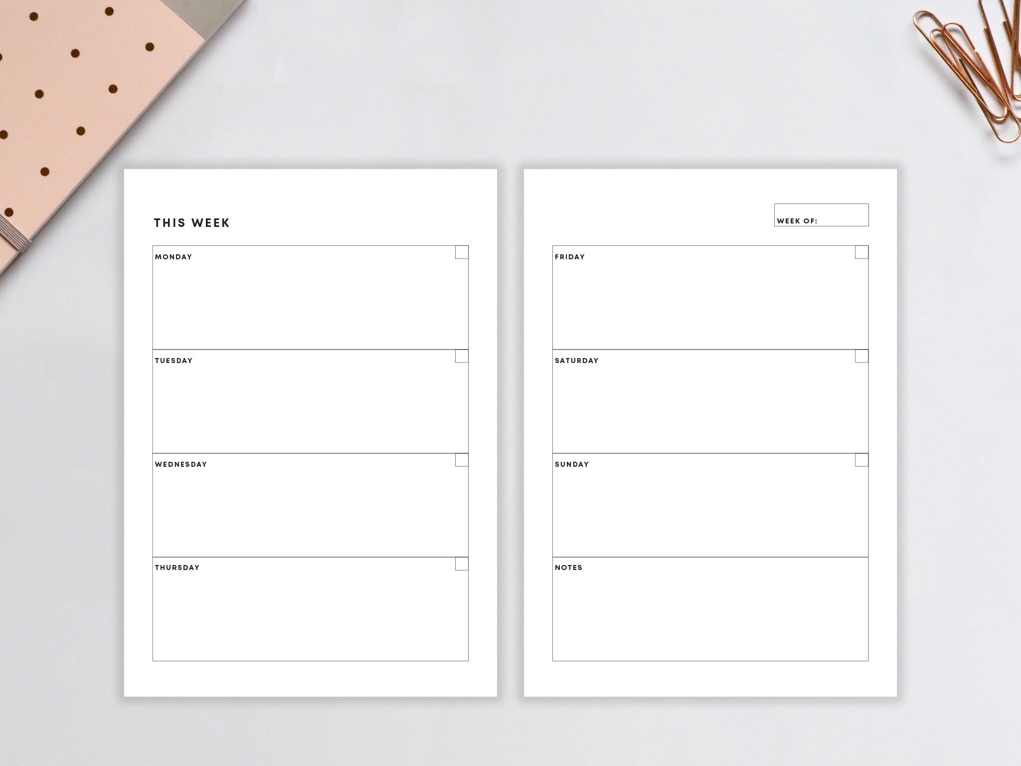 UNDATED WEEKLY Planner Printable - Week on Two Pages Digital Planner ...