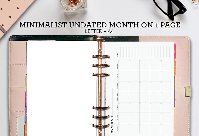 UNDATED MONTHLY Planner Printable Month on One Page MO1P - Etsy