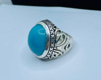 Xmas Gift Natural Real Neeshapuri Feroza Stone Sterling 925 Silver Ring Original Feroza Men&#39;s Turquoise Ring Real Turquoise Stone Ring