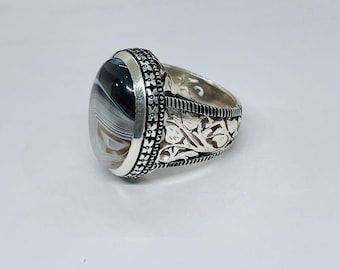 Rare Yemeni Agate Aqeeq Silver Men Ring, Silver Handmade Jewelry, 925 Sterling Silver, For Men, Yemeni Aqeeq - Agnate Original Stone Ring