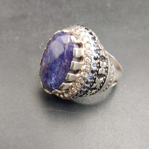 12 Carat Natural Blue Sapphire 925 Sterling Silver Handmade Ring, Real Mens Sapphire Ring Elegant Blue Sapphire Ring Gift for him