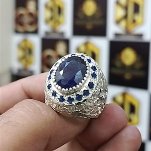 Rare Ceylon Sapphire Stone Shine Sapphire Stone Ring Engraved Ring Flower Engraved Ring Top Quality Sapphire Gem Birthday Gift