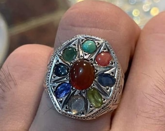 Natural Multi Color Gemstone Ring Natural Multi Gemstone Statement Ring 925 Sterling Silver Ring Multi Mix Color Stone Handmade Ring Gift