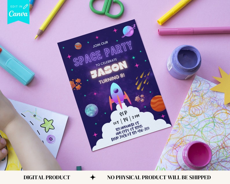 Outer Space Planet Birthday Party Invitation, Electronic Bday Invite ...