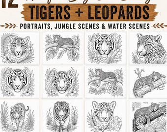 Big Cat Stencil Bundle, Tiger Leopard Pyrography Templates (PDF PNG)