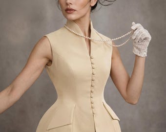 Twiggy Sleeveless Blazer Jacket | Peplum Retro Vest | Elegant Tailored Top