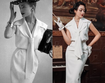 Anne Dress - Retro Dress with Collar Necktie and Cap Sleeves