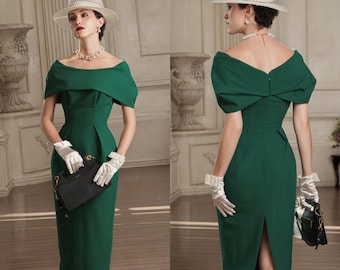Poppy Off-the-Shoulder Cape Sleeves Pencil Dress - Elegant Custom Made Vintage Inspried