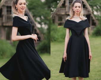 Richelle Off-Shoulder Cape Dress - Custom Made Swing Dress For Women