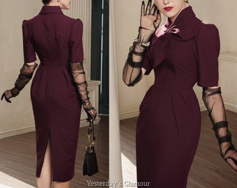 Lauren Elegant Tie-neck Wiggle Dress - Retro & Vintage Inspired Custom Made