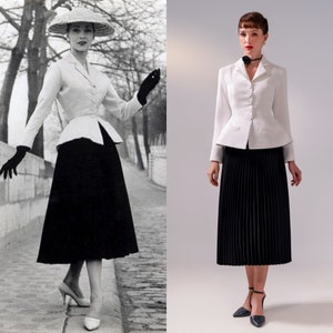 Feminine Grace: Iconic 40s-50s Style Dorien Jacket and Pleated Skirt - A Work of Art