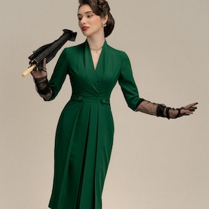 Diana Chic Vintage-Inspired Pleated Dress | Elegant 3/4 Sleeve A-line Dress | Perfect for Weddings, Parties, and Special Occasions