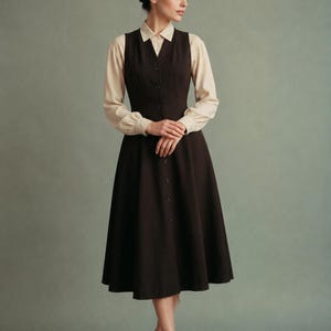 Vintage Black Midi Dress | 1950s A-Line Layered Outfit |  Outer Dress Only