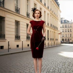 50s holiday party dress Vintage 50s Red & Gold Shimmery Sheath Dress: Holiday Party