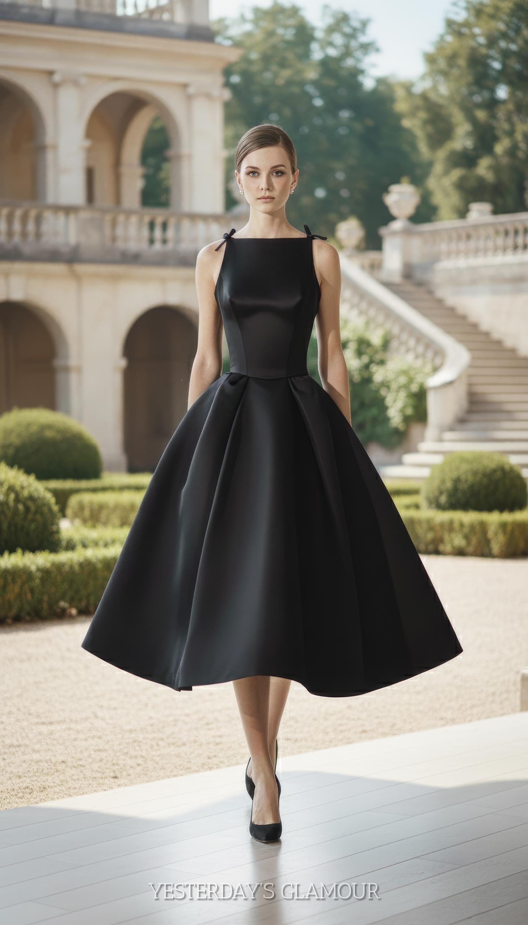 Audrey Hepburn Inspired Black Taffeta Gown | Old Hollywood Evening