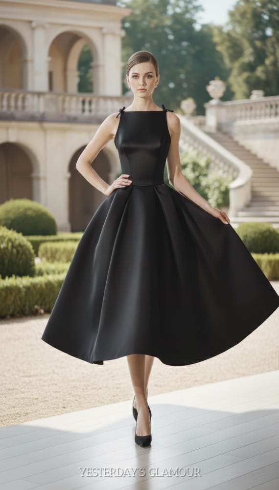 Audrey Hepburn Inspired Black Taffeta Gown | Old Hollywood Evening