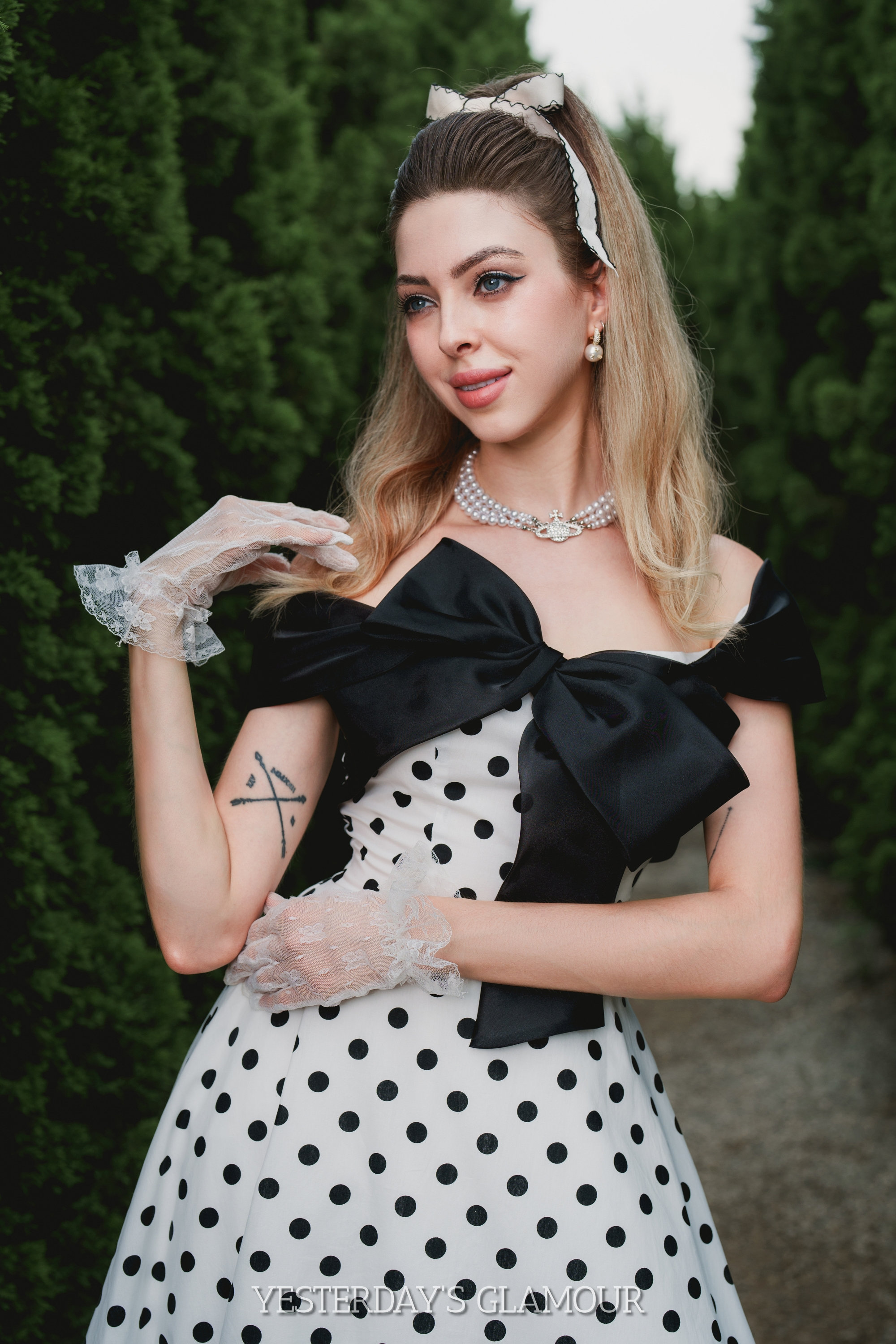 Aimee Bow Tie Swing Dress - Polka Dot off the Shoulder Girl Dress 