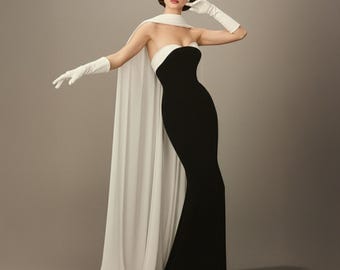 Vintage Cape Back Wedding Gown | Old Hollywood Bridal Dress | Timeless Column Ceremony Gown