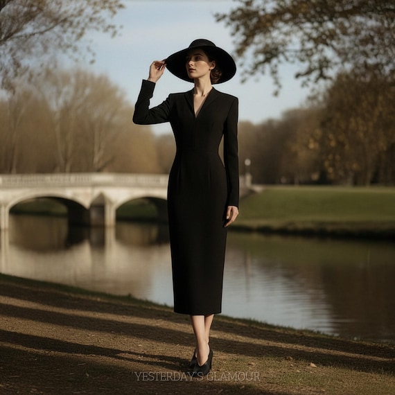 Vintage Church Dress with Tailored V Neck | Custom Modest Long Sleeve Dress Vintage Church Dress with Tailored V Neck | Custom Modest Long Sleeve Dress