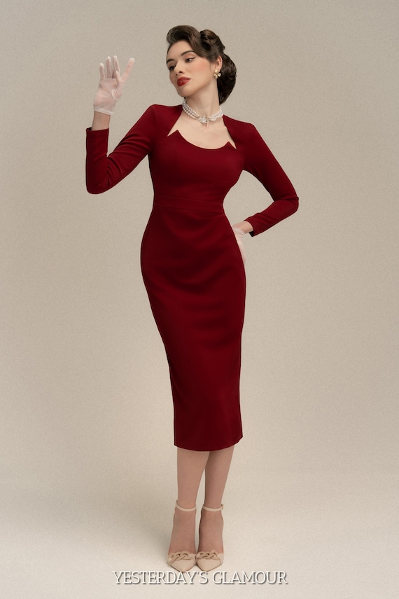 burgundy work dress Burgundy Sleeveless Knitted Midi Dress main image 1