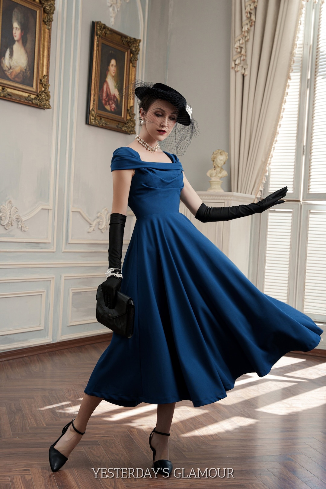 Deborah Stylish Square Draped Neck A-line Dress Custom Made